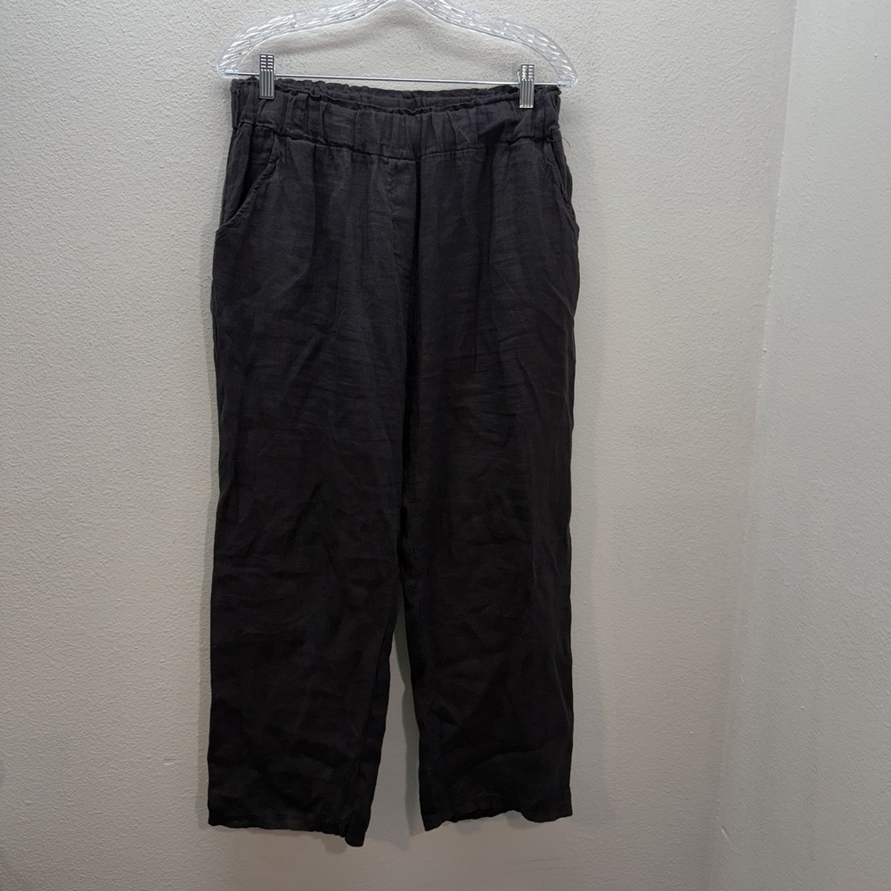 Tina Stephens Pull On Stretch Pants Women M-L Wide Leg Black Italy Minimalist